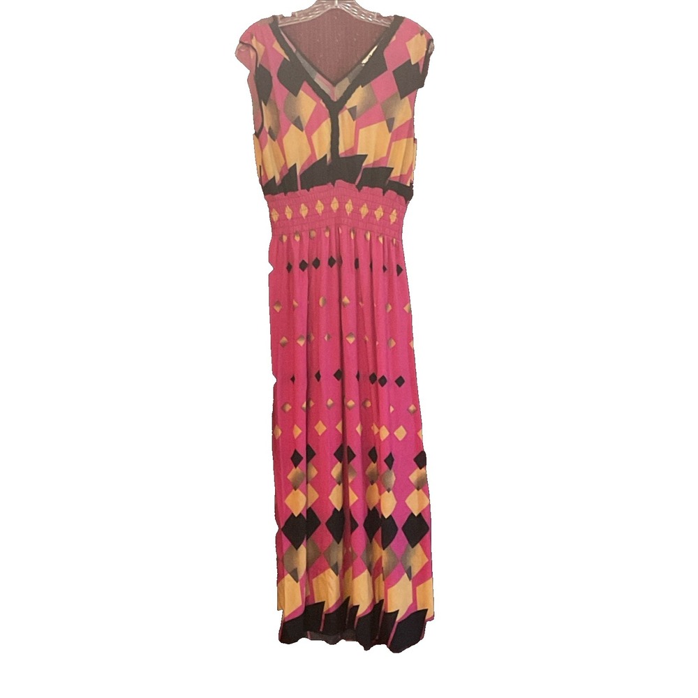 Vtg NWT QB Fashion Geometric Print Colorful Lightweight Maxi Sun Dress Size XL